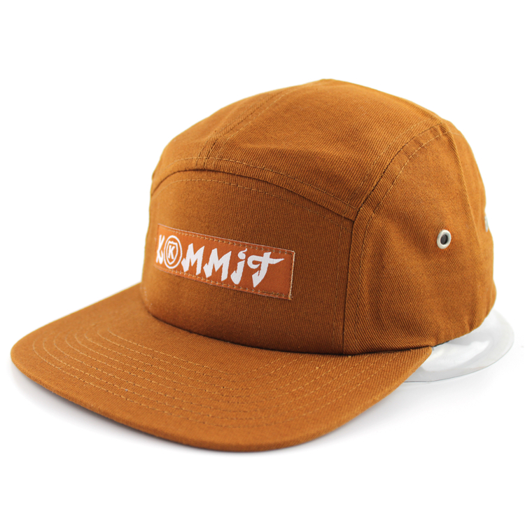 Custom Brown Denim 5 Panel Hats With Sewing LOGO | Dongguan Wintime Hat Manufacturer