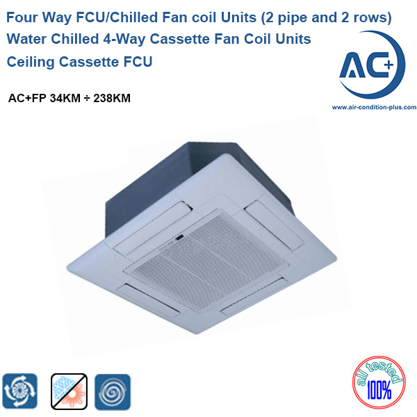 Water Chilled 4-Way Cassette Fan Coil Units 2 pipe 2 rows water fan coil