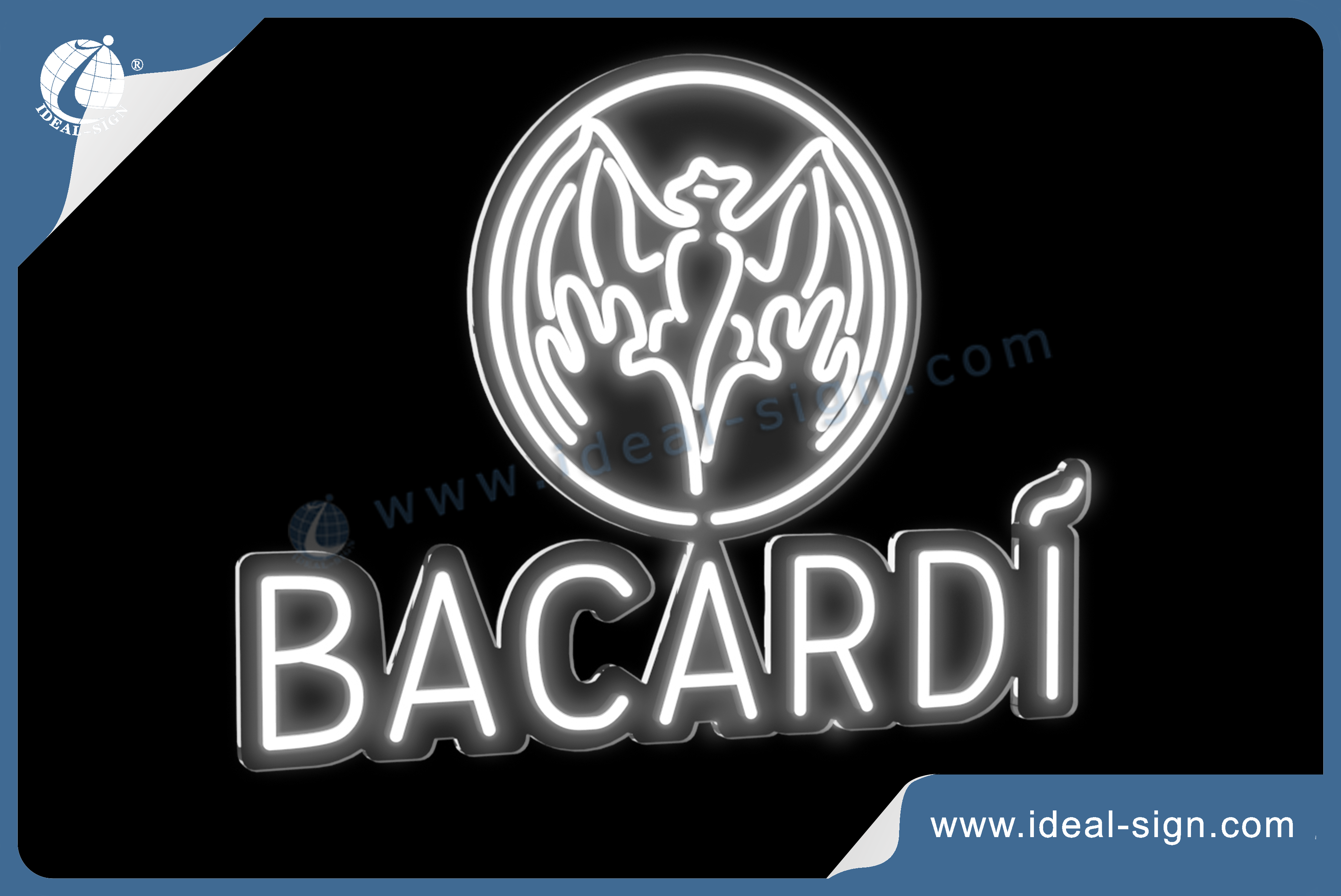 BACARDI LED Neon Sign with transparent acrylic backplane