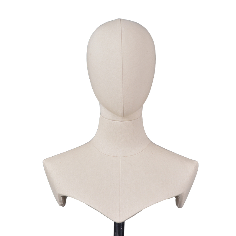 High quality fabric linen abstract head mannequins with stand for sale (QMH)