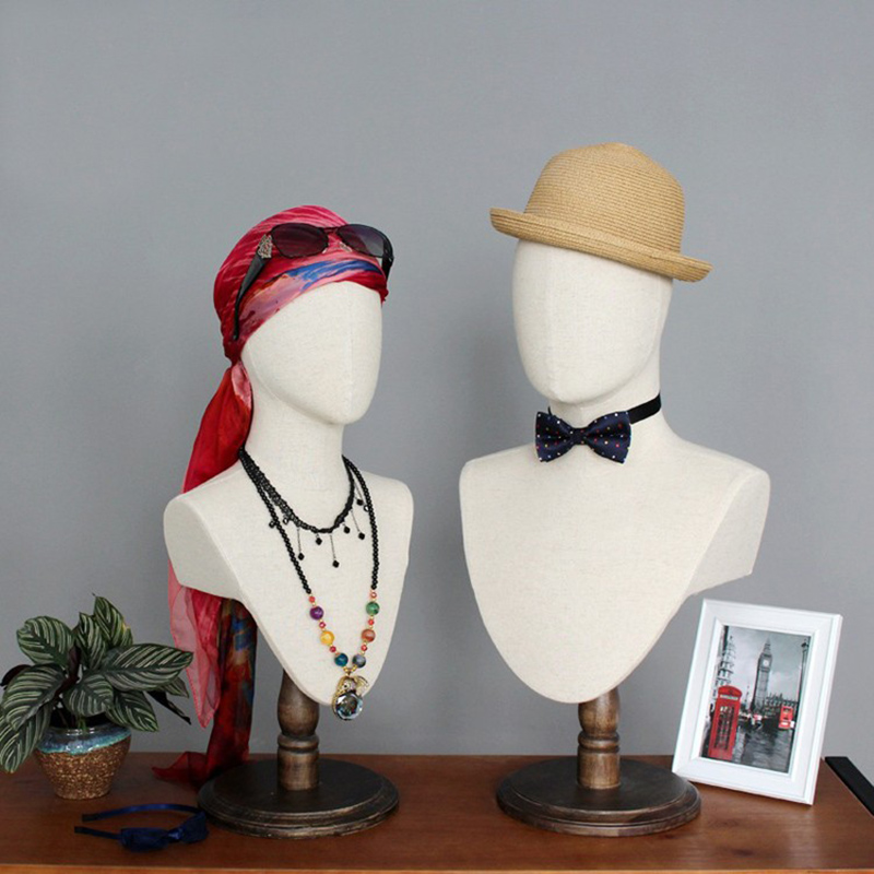 Customized fabric linen display mannequin head with shoulder for accessories display(TMH)