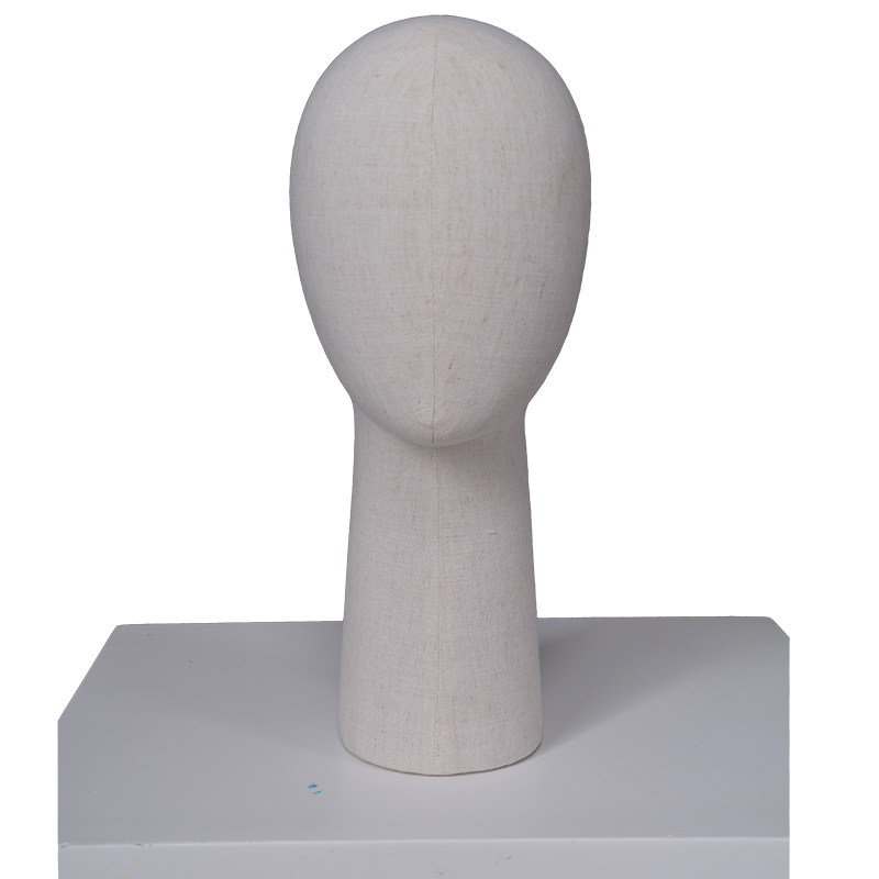 Customized Egg Head Female Mannequin Fabric Wrapped Linen Fiberglass Mannequin Head For Sale