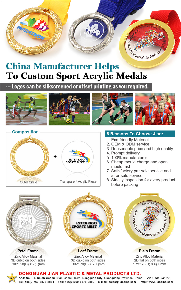 New Coming Acrylic Medals Engraved / Embossed Swimming Sports Medals 