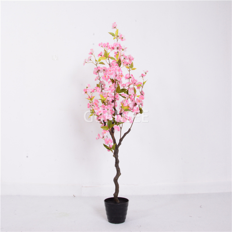 Artificial Pink Cherry Blossom Potted Home Decor Plants GSYHPZ-3