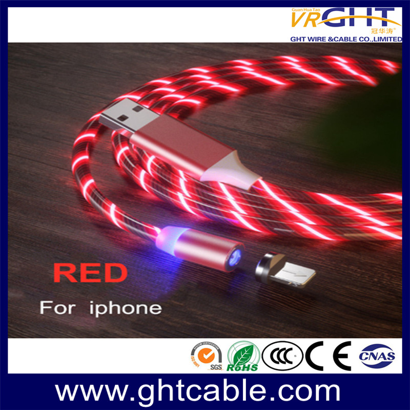 Magnetic Type USB Flowing Red Light Cable with Changeable Plug