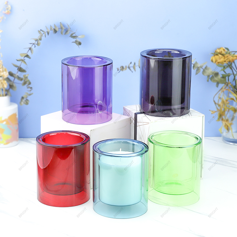 Borosilicate glass tube Candle Jar Custom Color Double Wall  candle Vessels