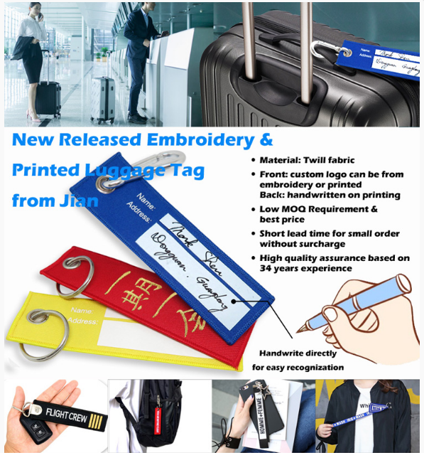 New Released Embroidery & Printed Luggage Tag From Jian