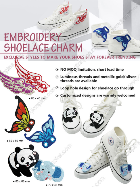 Fashion Embroidery Shoelace Charms From China Factory