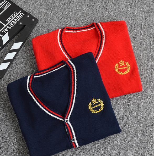 Sale Factory Wholesale Customized embroidery logo school cardigan sweater uniforms