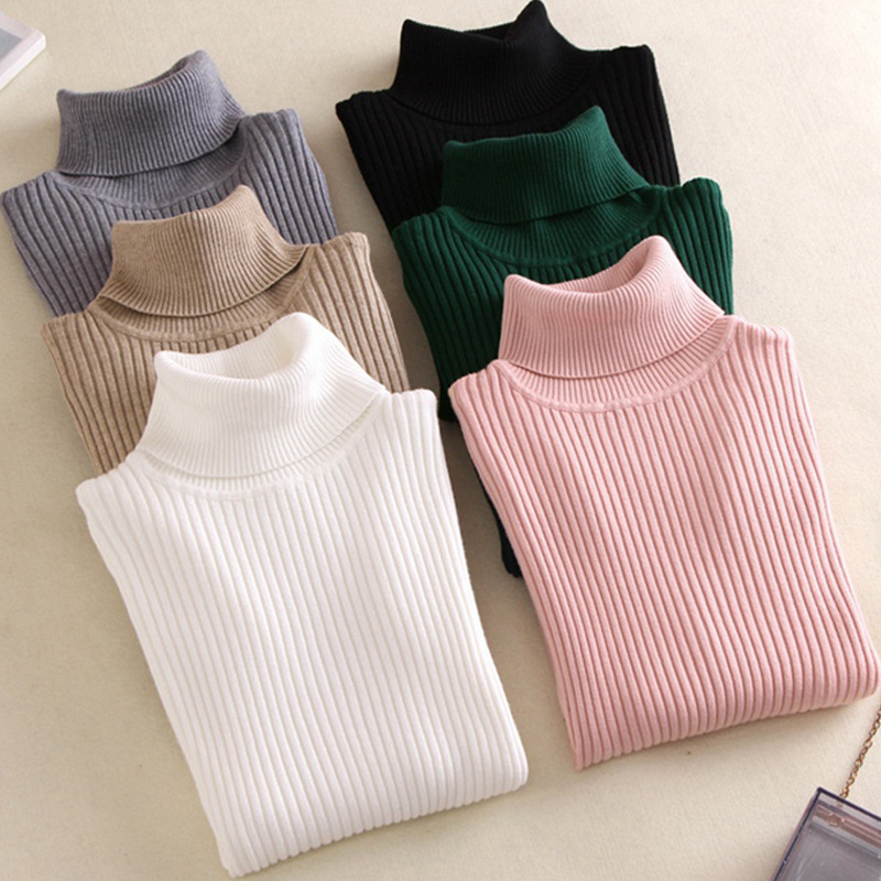 knitted The New Bottoming Long-sleeved Thickened Slim Solid Color Tight-fitting Knit Short Women's Turtleneck Sweater