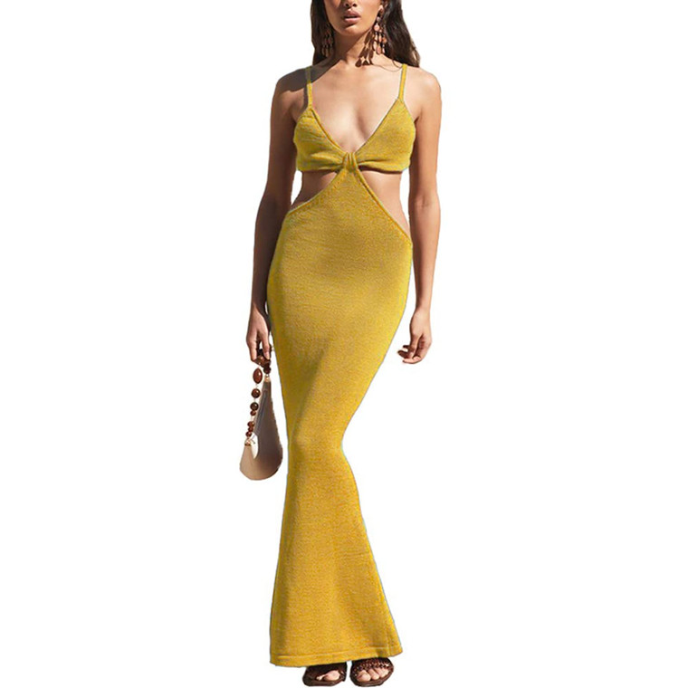 Ladies' Vacation Knitted Maxi Dresses for Women Summer Elegant Sexy Party Cut Out Backless Bodycon Dress