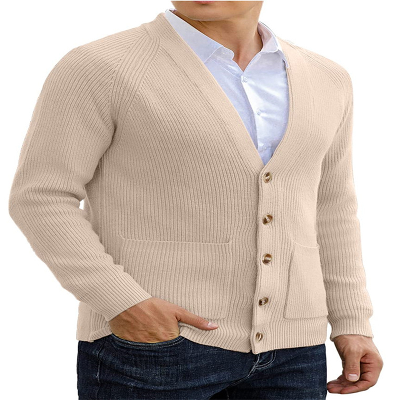 Men's Long-Sleeve V Neck Cardigan Sweater Soft Cable Knit Sweater For Men