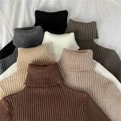 knitted 2022 Top Fashion Custom Women Long Sleeve Turtleneck Women High Neck Women's Girl Knitted Pullover Sweater