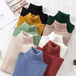 knitted Factory Wholesale Spring Autumn Winter Warm Knitted Tops Ribbed Pullneck Pullover High Neck Turtleneck Sweater For Women