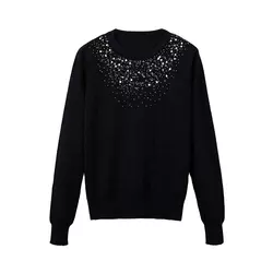 knitted Factory wholesale women fashion sweater Shiny sequin with hot fix Rhinestones pullover sweater