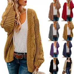 knitted Womens Open Front Long Sleeve Chunky Knit Cardigan Sweaters Loose Outwear Coat