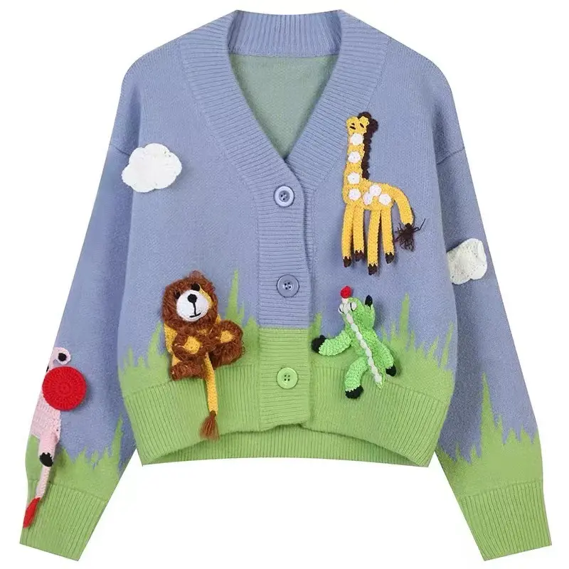 knitted Cartoon Long Sleeve Giraffe Animal Stereo Loose Knitted Cardigan Thick Coat Female Autumn And Winter