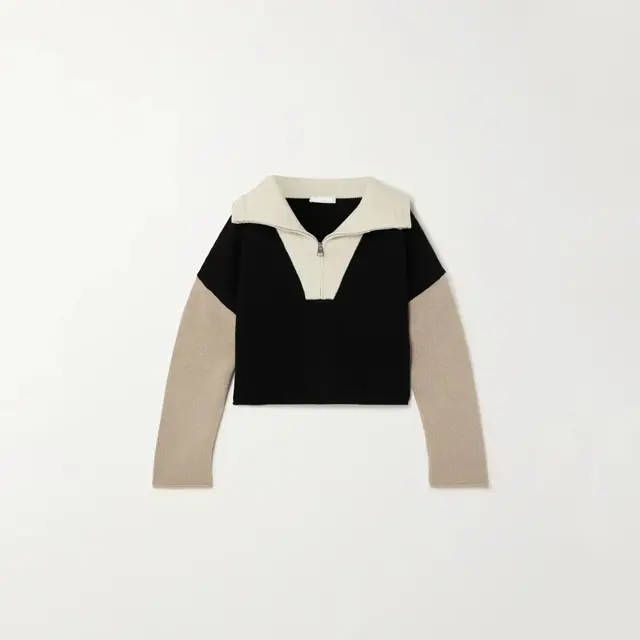 knitted 2022 Spring Fashion Long Sleeve Cropped Color-Block Wool And Cashmere-Blend Sweaters For Ladies