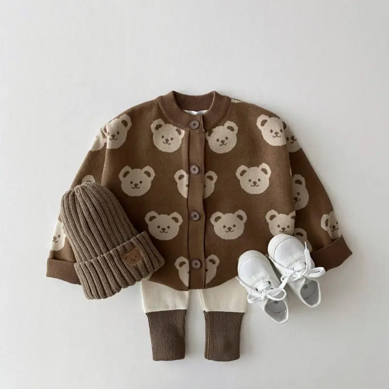 Boutique toddler autumn winter knitted-baby-sweater cute cartoon bear kids cardigan coat knitted sweater