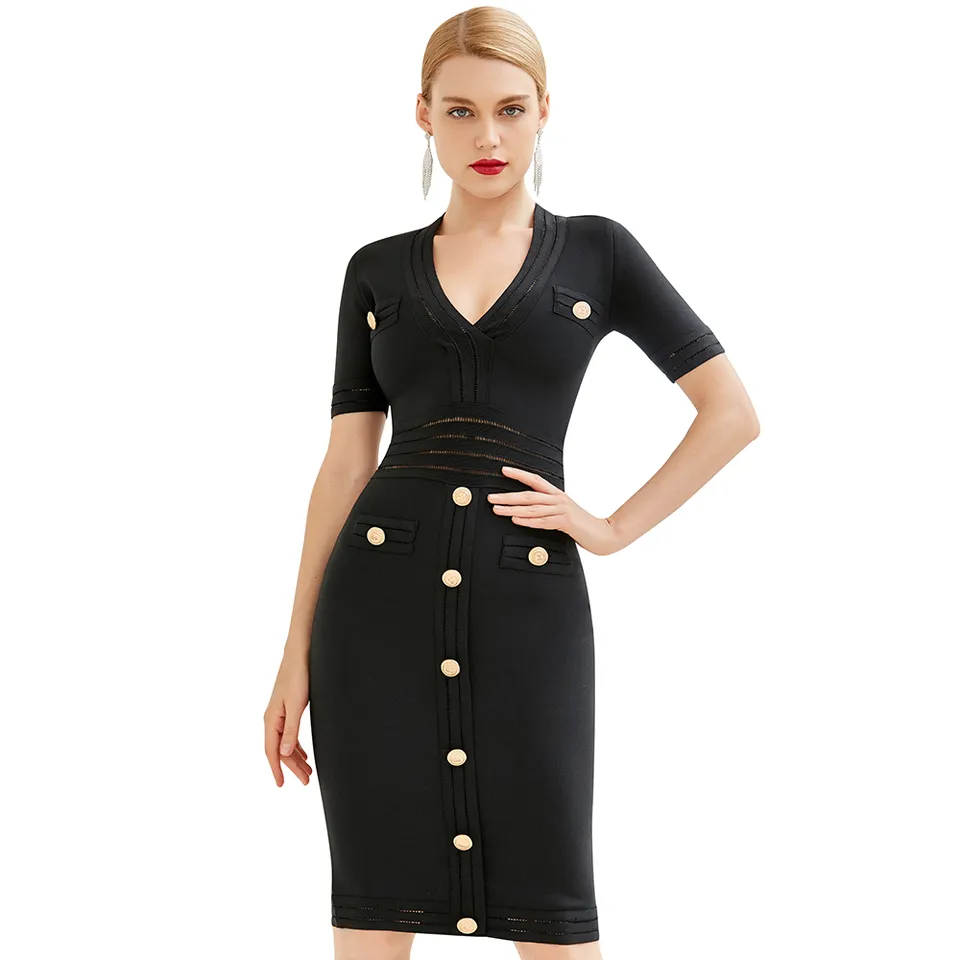 European and American fashion temperament retro V neck temperament slim body wrap buttock dress women dresses