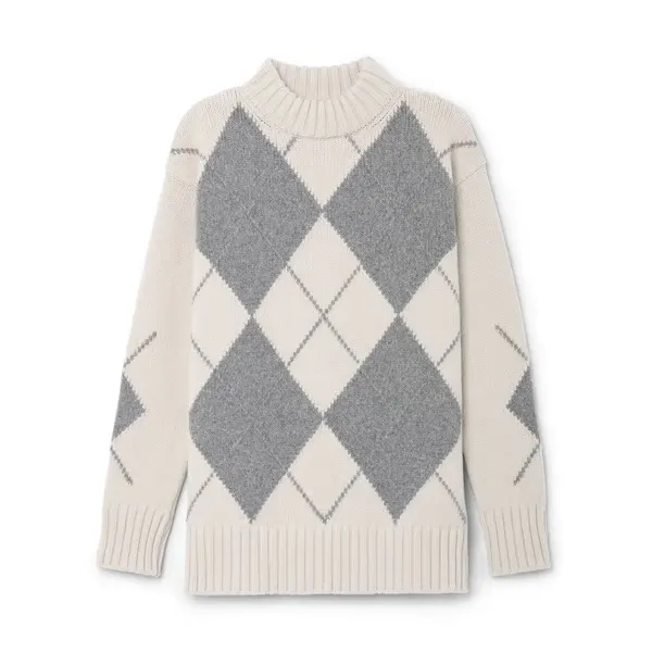 knitted Wholesale Custom Design New Fashion Women's Crewneck Argyle Sweater