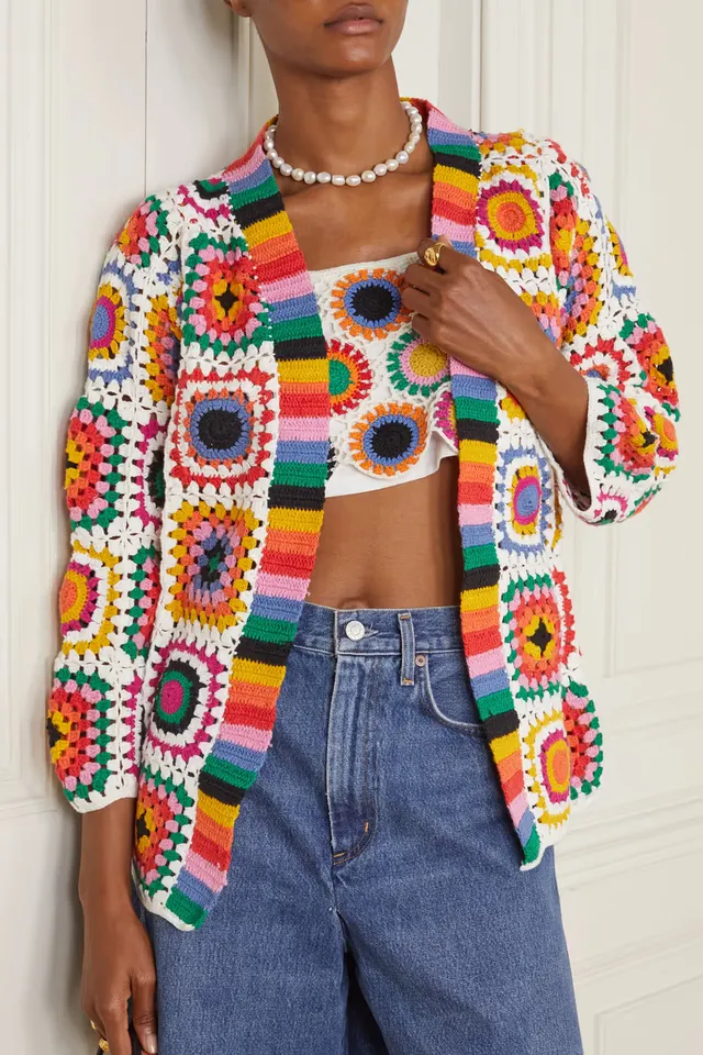 knitted Wholesale New Fashion Custom Women's Kaleidoscopic Crocheted Cotton Cardigan