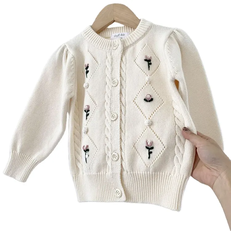 Autumn Fall Baby Girls' Sweaters Kids Embroidered Designs Cardigan Sweater Children Winter Trench Coat Jackets