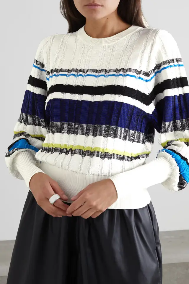 knitted Wholesale OEM New Fashion Custom Design Women's Striped Ribbed Cotton-Blend Jacquard Sweater