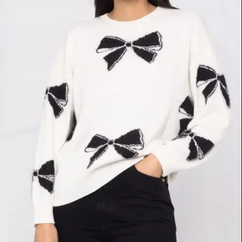 hot sell lady bowknot jacquard crew neck long sleeve knitted jumpers women pullover sweaters