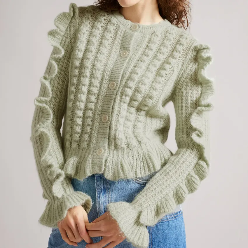 2022 Fashion Custom Ruffled Mohair Wool Fluffy Knitted Sweater For Women