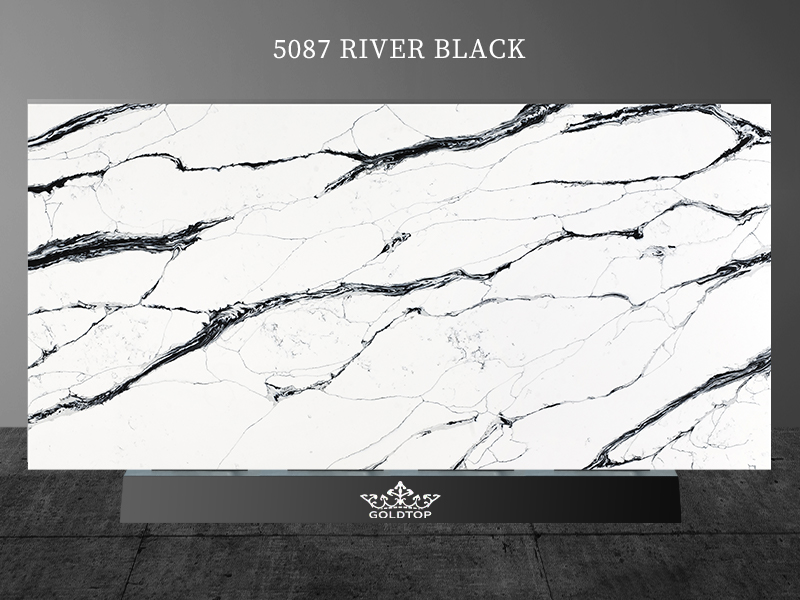 Calacatta 5087 River Black Quartz Slab Factory Direct Sales