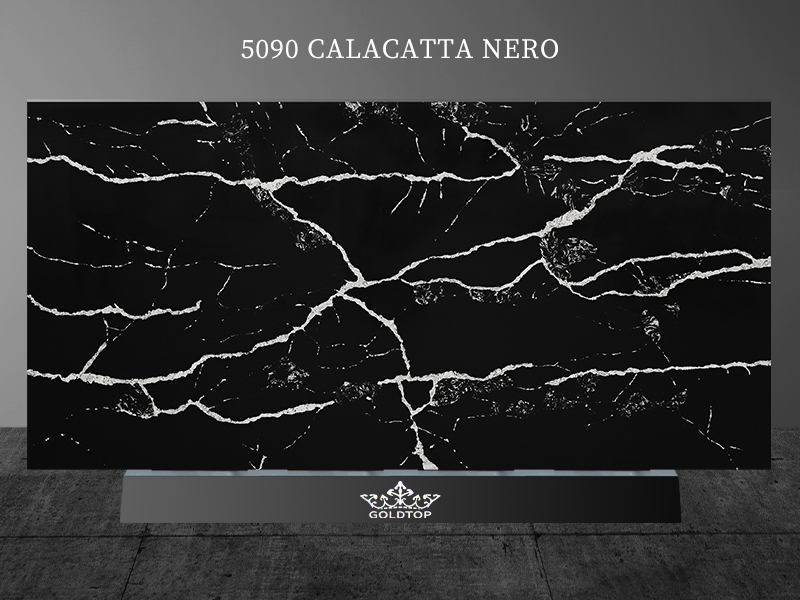 5090 Calacatta Nero Black Quartz Countertops With White Veins