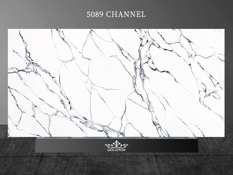 Calacatta Channel Quartz white with Grey veins countertops 5089