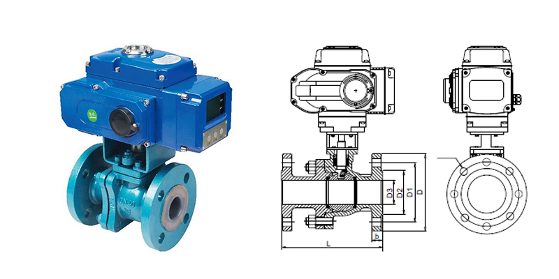 Electric Fluorine Lining Flange Ball Valve Main Outline 