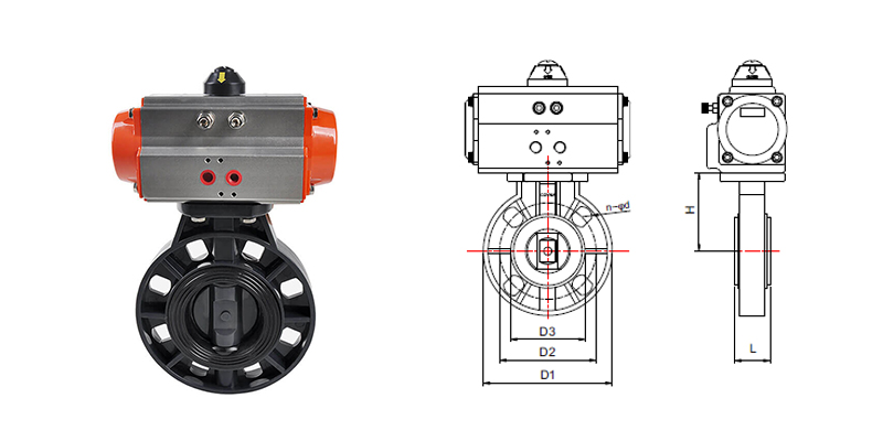 Pvc Butterfly Valve With Pneumatic Actuator Main Outline and Structure 