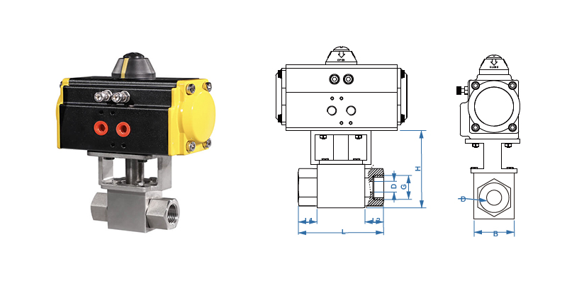 HK56 On Off Ball Valve With Pneumatic Actuator Main Outline and Structure 