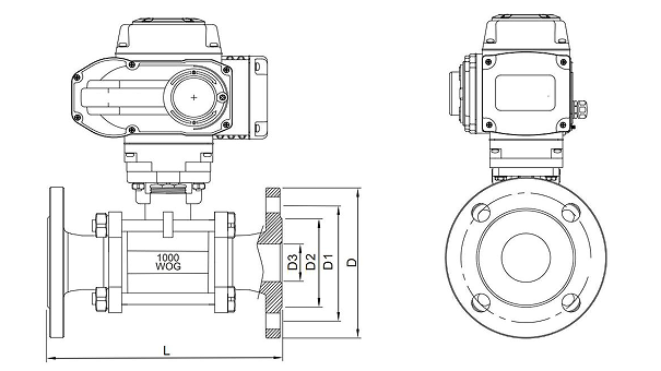 GB DIN Electric Actuator Ball Valve Main Outline and Structure 