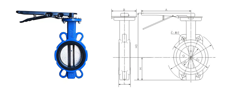 Main Outline and Connecting of Wafer Butterfly Valve 