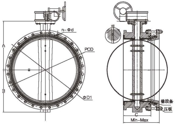 Main Outline and Connecting of Flange Telescopic Butterfly Valve 