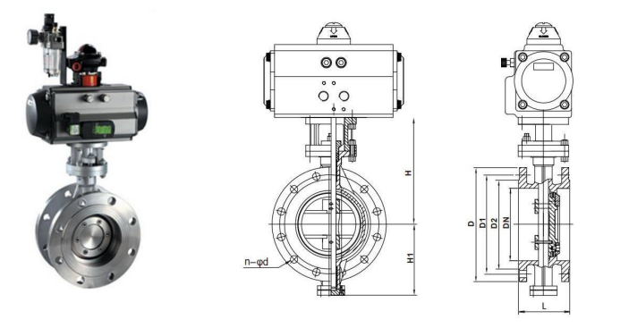 Pneumatic Triple Eccentric Butterfly Valve Main Outline and Structure 