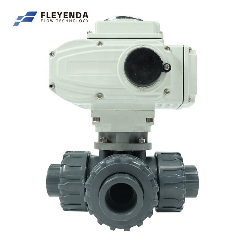 Double Union 3 Way PVC Electrically Actuated Ball Valve 