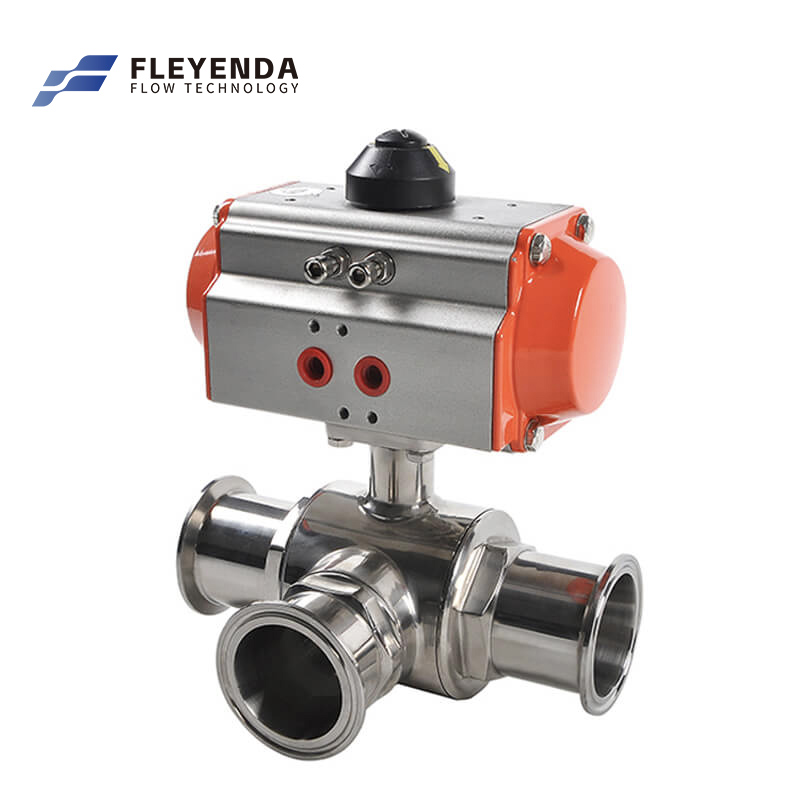 CF3M CF8M 3 Way Sanitary Ball Valve with Pneumatic Actuator