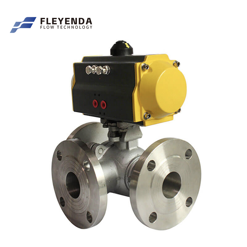 Fleyenda 3 Way Pneumatic Flange Ball Valve GB DIN JIS ANSI Standard