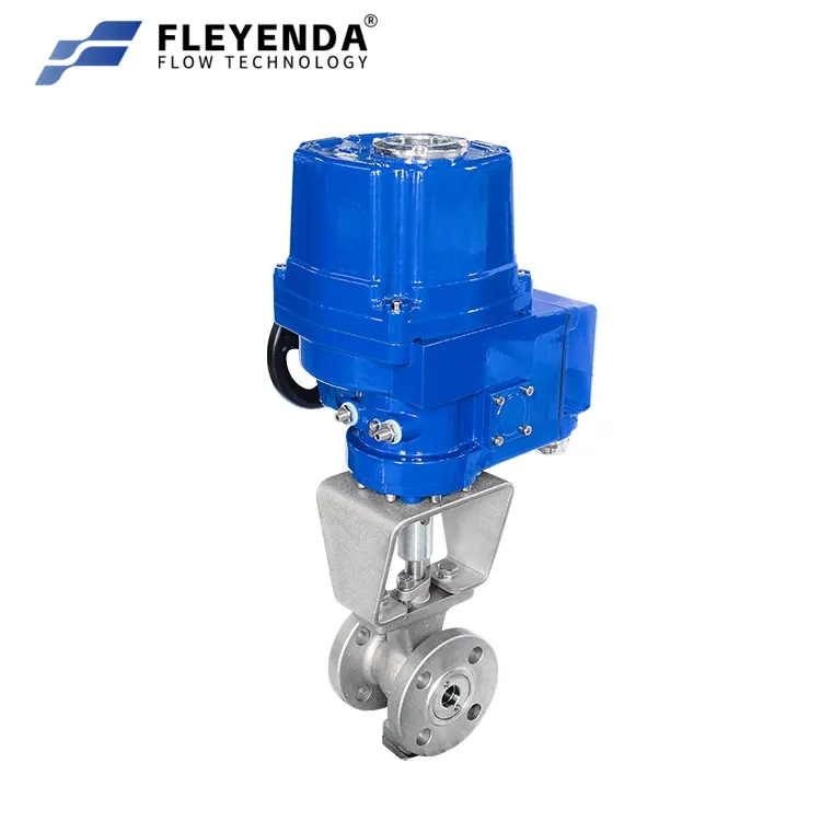 FLE-QT-V20 Explosion-proof V-Port Stainless Steel Motorized Flange Ball valve