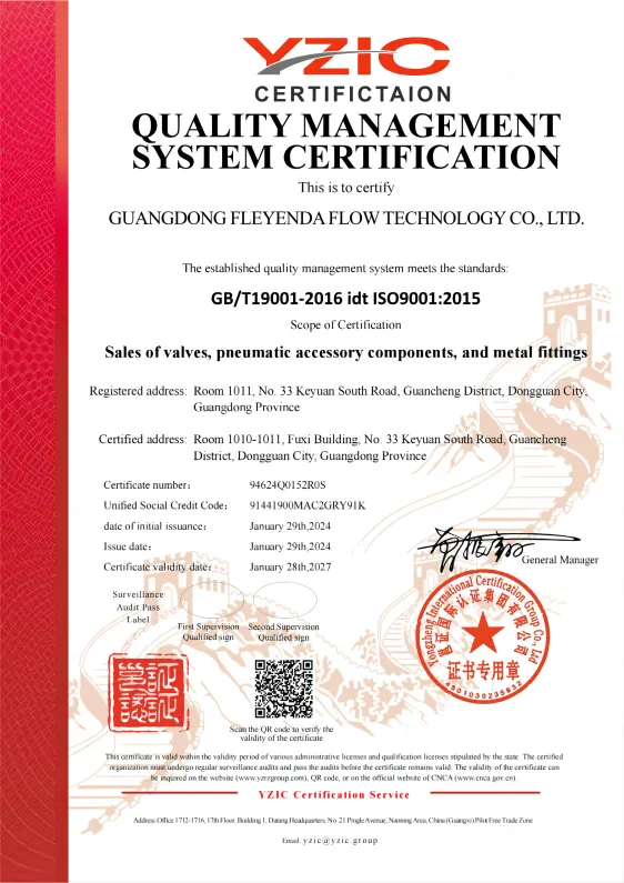 Fleyenda Actuated Valves ISO Certificate