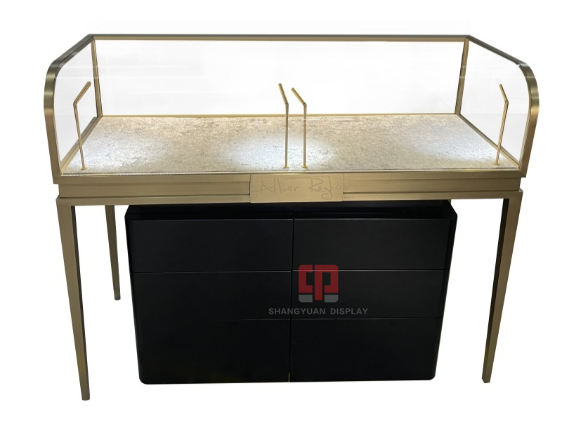 The Luxury Curved Glass Metal Jewelry Display Cabinet From California, USA Has Been Celivered