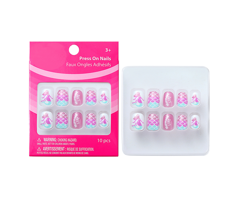 Pre Glue Full Cover Short Acrylic Nails for Girls Kids Nail Art Decoration