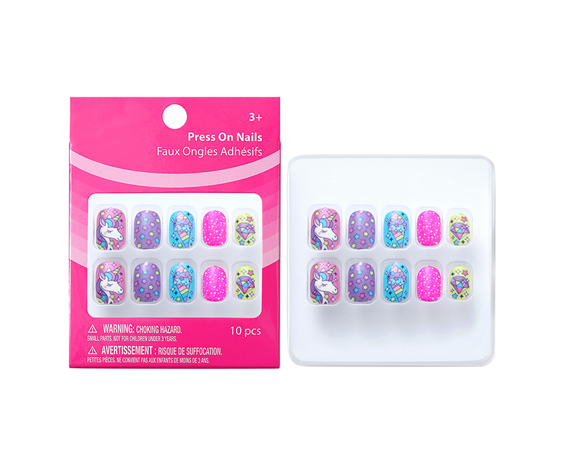 Pre Glue Full Cover Short Acrylic Nails for Girls Kids Nail Art Decoration