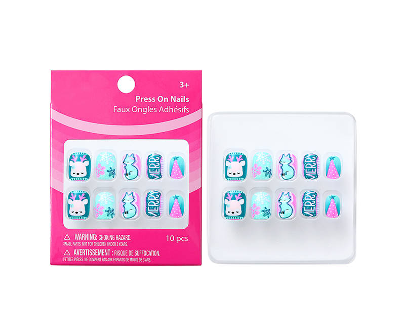 Pre Glue Full Cover Short Acrylic Nails for Girls Kids Nail Art Decoration