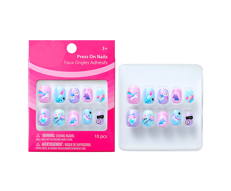 Pre Glue Full Cover Short Acrylic Nails for Girls Kids Nail Art Decoration